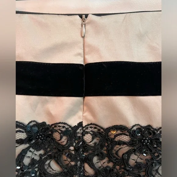 NANETTE LEPORE Women’s Tan and Black Mini Skirt with velvet and lace - size 6 - Picture 5 of 8
